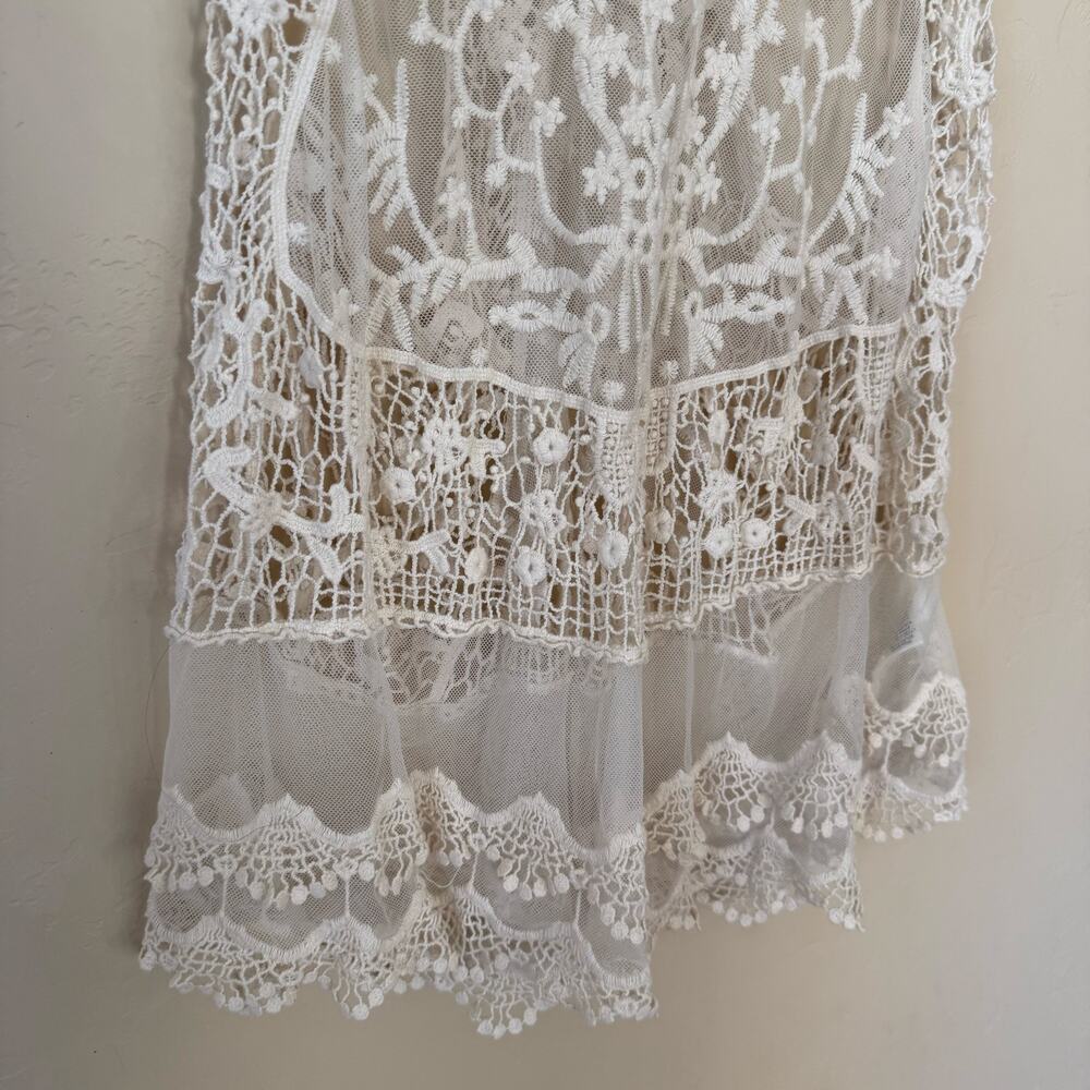 Umgee Lace Crochet Open Back Tank Top M/L Boho Tiered Sheer Cream Romantic - Picture 6 of 10
